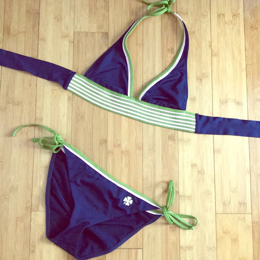 Lucky Brand Swimsuit: 2 piece navy w/ pink + green